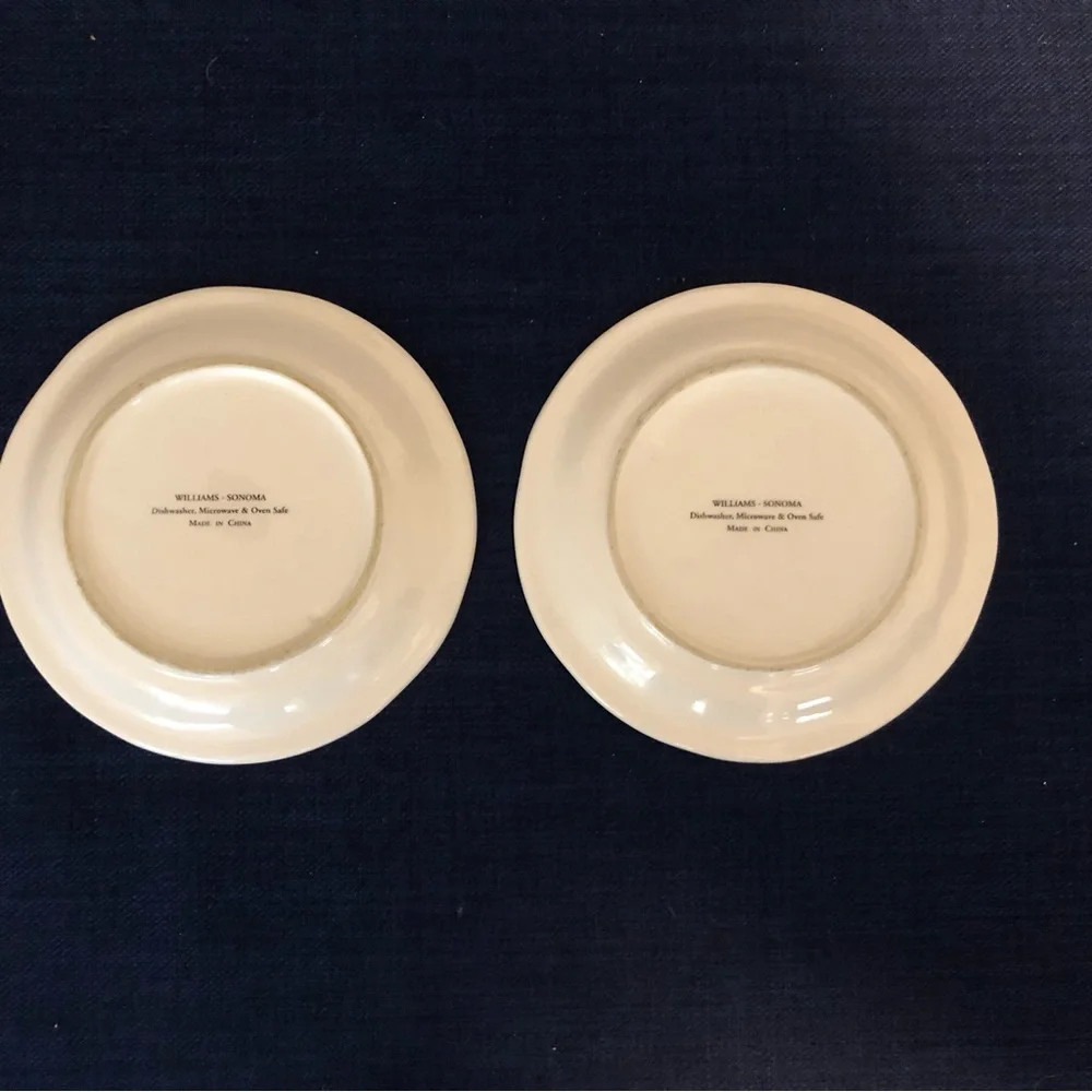 Williams Sonoma Cream Ceramic Dessert Plates with Baked-Goods Motifs, Set of 2